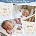7 Pack Baby Monthly Milestone Signs, Double Sided Baby Milestone Signs Wooden Baby Announcement Sign for 1-12 Months Baby Milestone Pictures