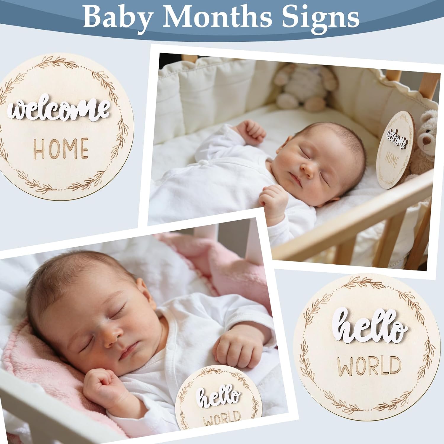 7 Pack Baby Monthly Milestone Signs, Double Sided Baby Milestone Signs Wooden Baby Announcement Sign for 1-12 Months Baby Milestone Pictures