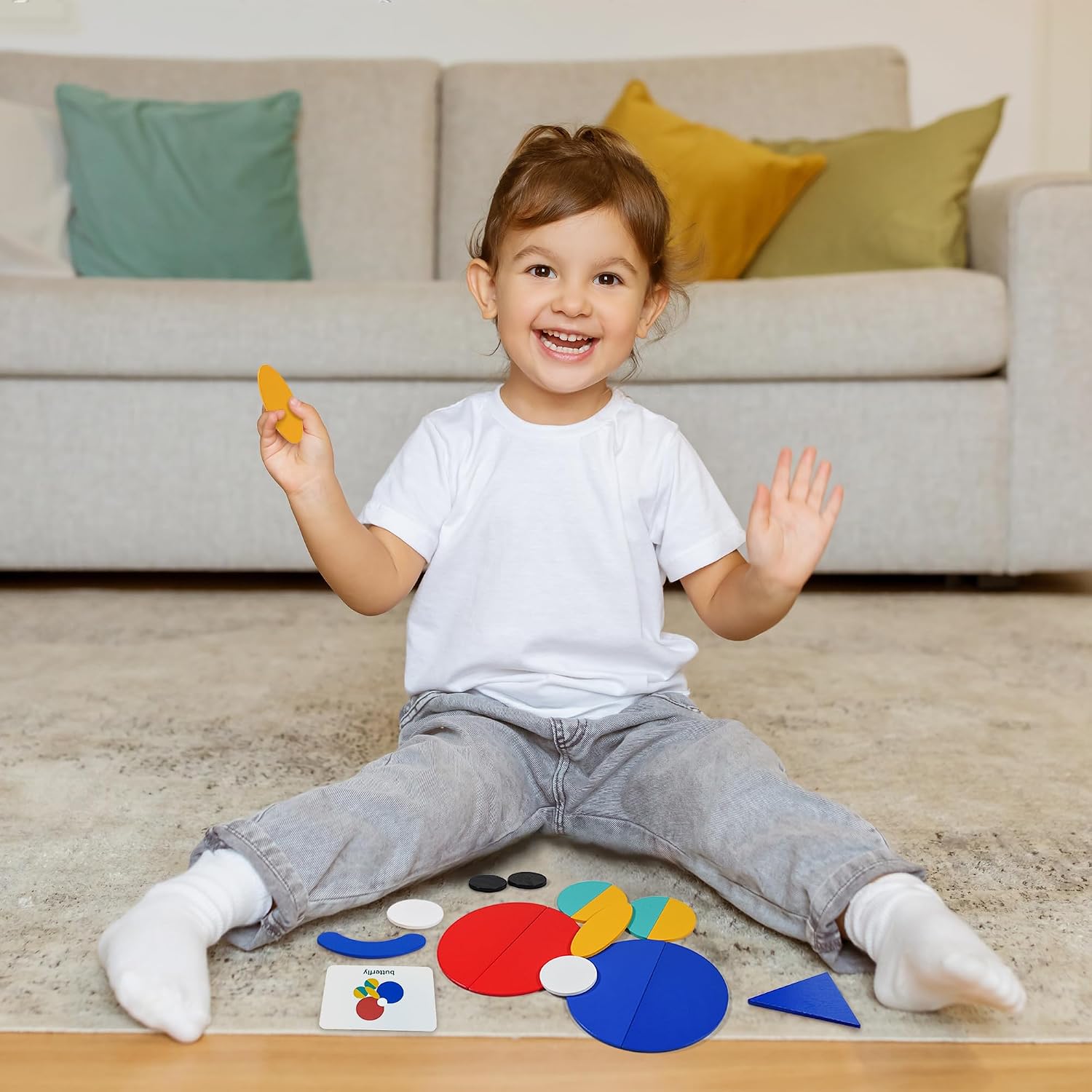 LiKee Wooden Shape Puzzle, 36 Blocks & 60 Cards, Montessori Toy for Kids 3+ | open-end