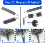 Dusters for Cleaning,9Pcs Feather Duster with Extension Pole Up to 100'',Bendable Extendable Long Feather Duster for Cleaning Fan,High Ceiling,Blinds,Furniture,Cars