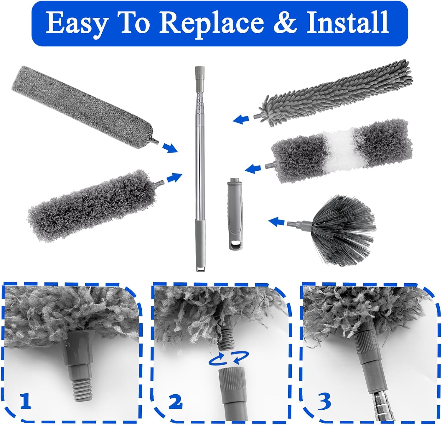 Dusters for Cleaning,9Pcs Feather Duster with Extension Pole Up to 100'',Bendable Extendable Long Feather Duster for Cleaning Fan,High Ceiling,Blinds,Furniture,Cars
