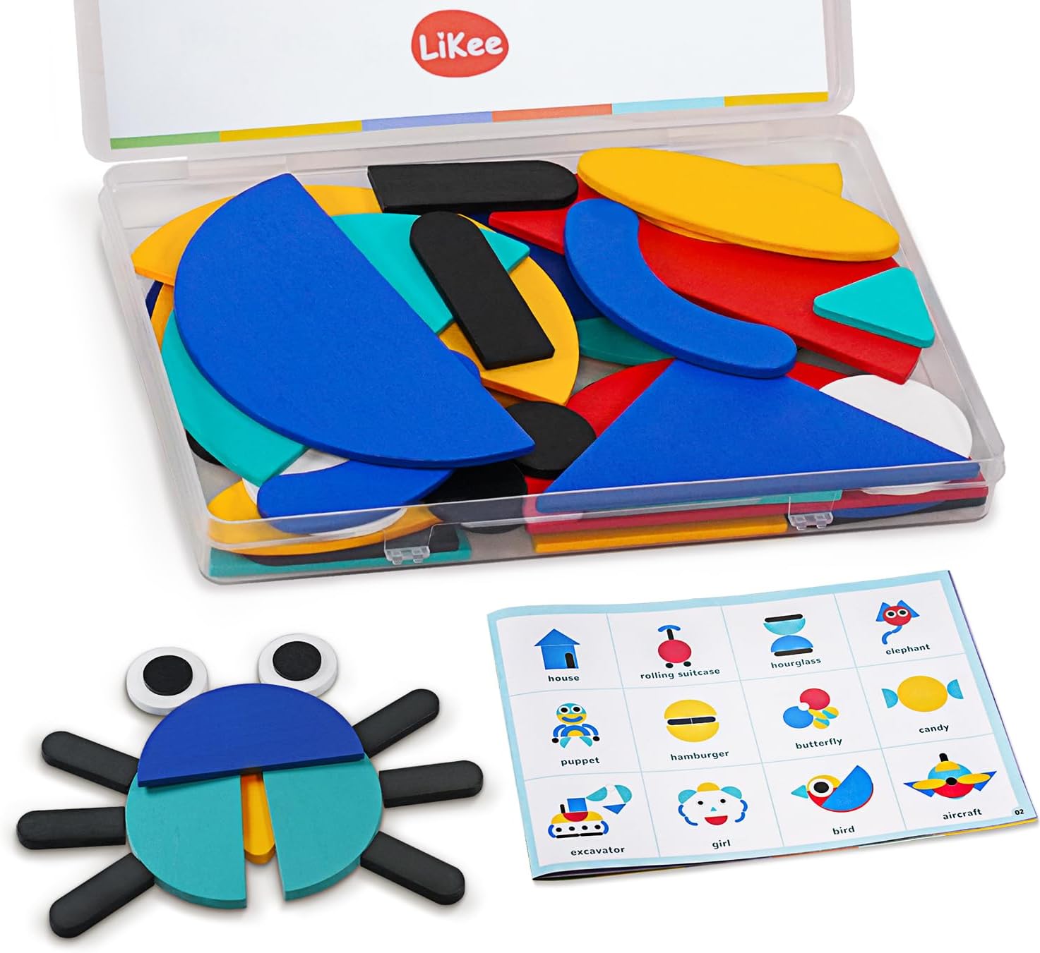 LiKee Wooden Shape Puzzle, 36 Blocks & 60 Cards, Montessori Toy for Kids 3+ | open-end
