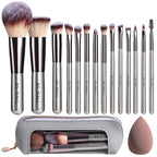 Travel Makeup Brush Set with Case & Sponge for Foundation Powder Blush 14 | Soft Synthetic Brush Kit for Women Beginners & Travelers & Eyeshadow