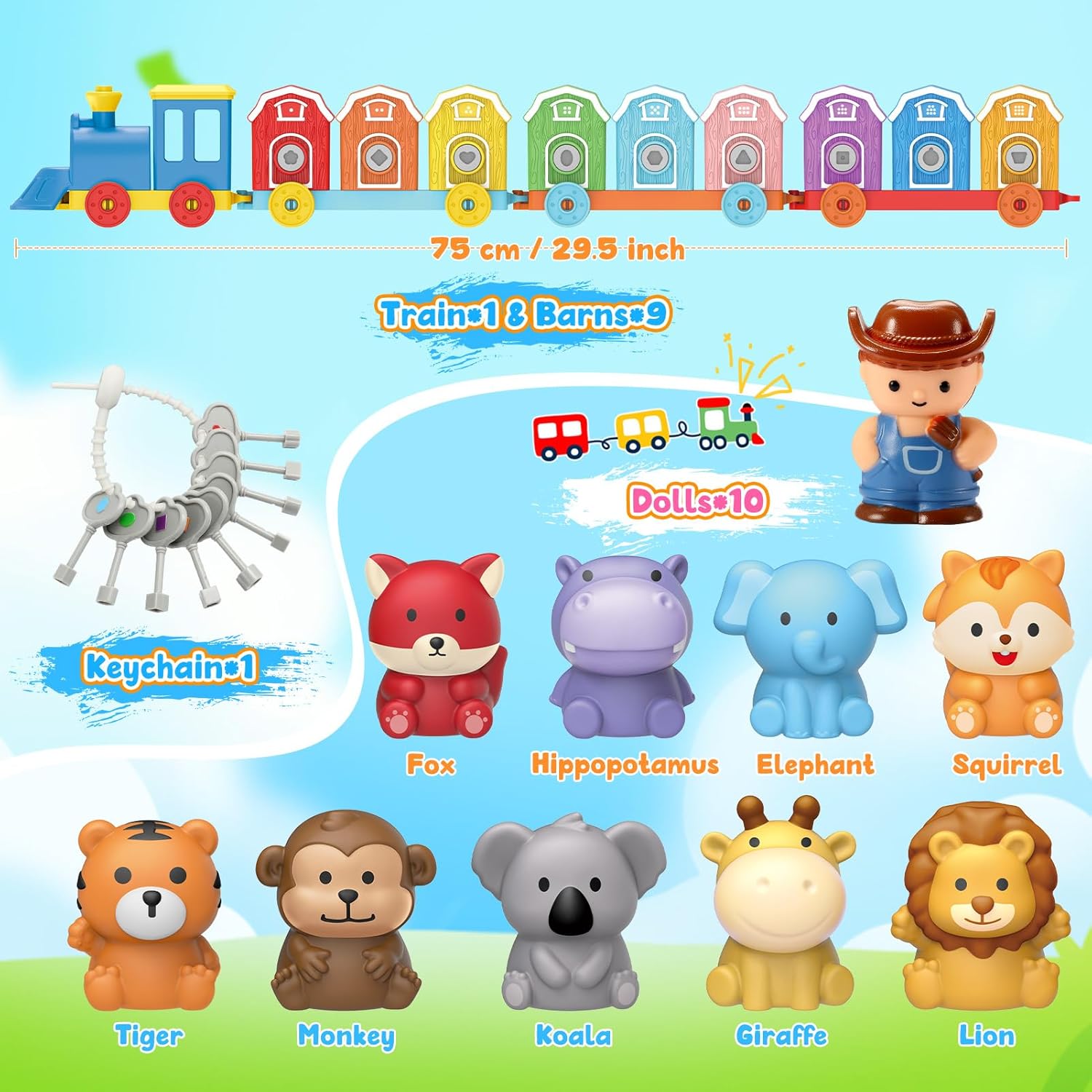 Animal Montessori Learning Toys for 2 3 4 5 Year Old Kids, Toddler Animals Train Locks & Keys Matching Toys Counting & Sorting Trains Set, Preschool Toy Boys Girls Christmas Birthday Gifts Age 2-4 3-5