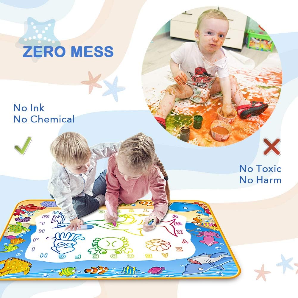 Water Doodle Mat - Kids Color Painting Toy, Gift Set for Toddlers 3-7 | Great Educational Water Doodle Mat - Toddler Painting Toy Gift with Fun Stencils, Magic Pens & Drawing Templates for Kids