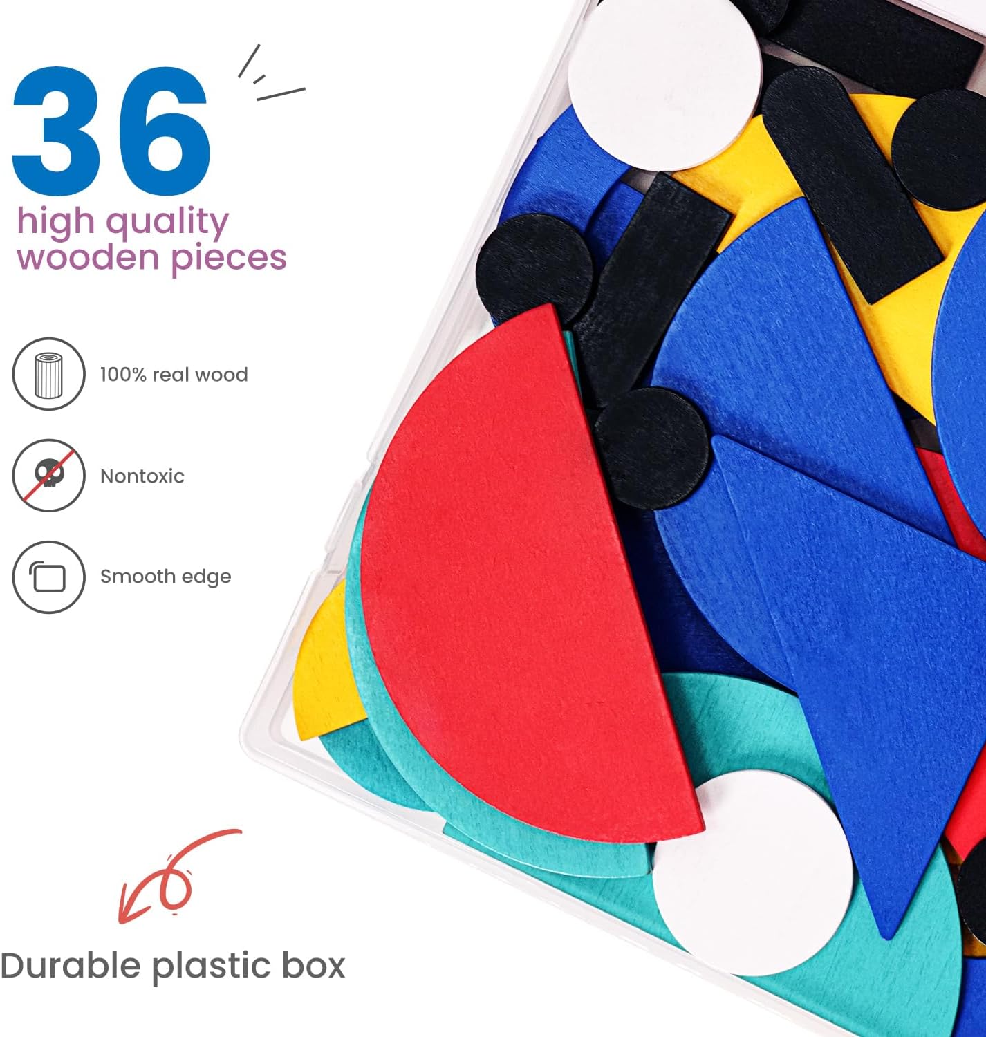 LiKee Wooden Shape Puzzle, 36 Blocks & 60 Cards, Montessori Toy for Kids 3+ | open-end