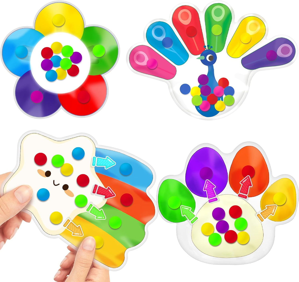 4PC Color Sorting Sensory Toys Fine Motor Skills for Toddler, Preschool Classroom Activities Autism Autistic Quiet Toys for Kids Calm Down Toy Travel Roadtrip Essentials for Kid Boy Girl Gift