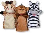 Melissa & Doug Safari Buddies Hand Puppets, Set of 6 (Elephant, Tiger, Parrot, Giraffe, Monkey, Zebra) Soft, Plush Puppet, Stuffed Animals, Pretend Play Toddler Toys for Girls & Boys
