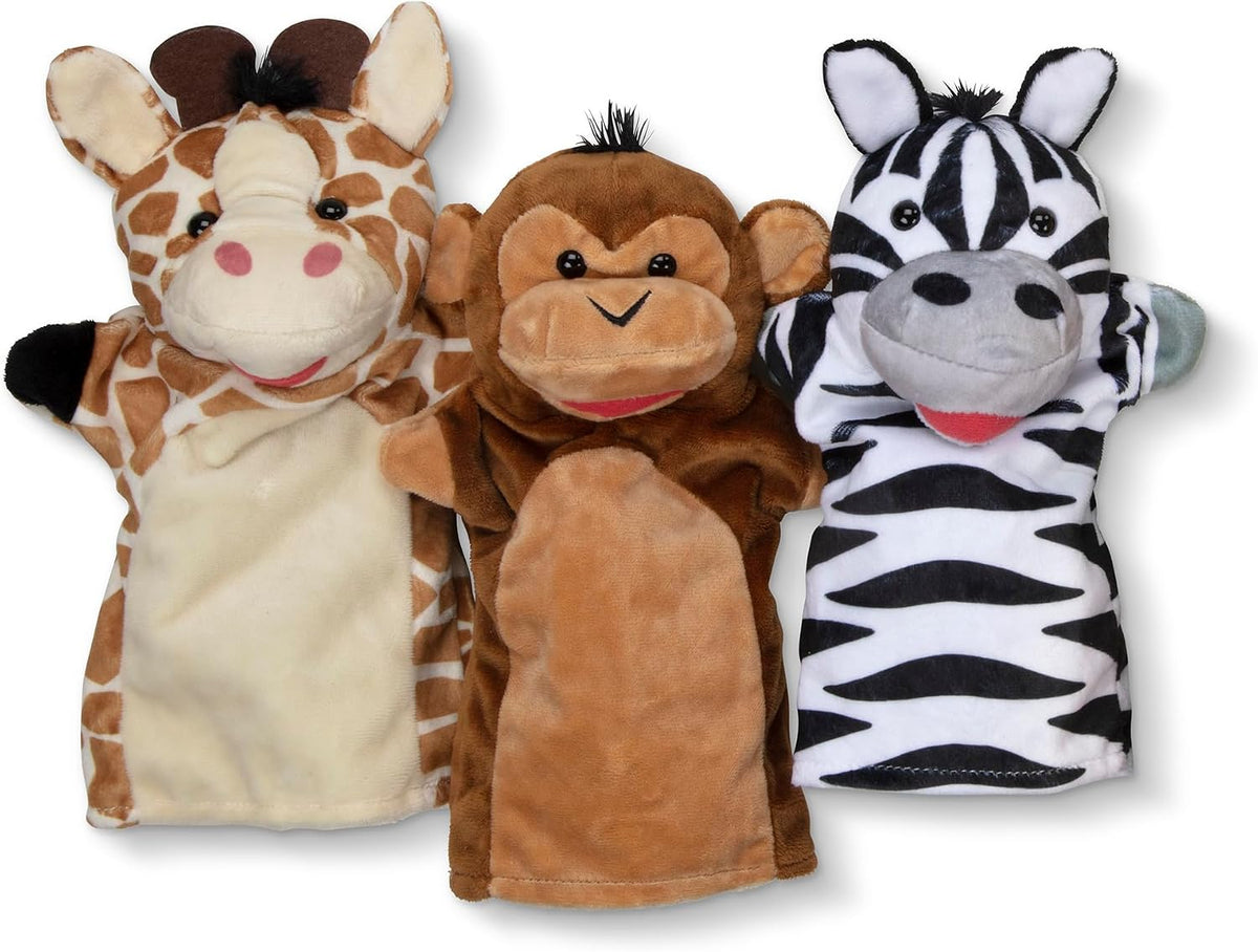 Melissa & Doug Safari Buddies Hand Puppets, Set of 6 (Elephant, Tiger, Parrot, Giraffe, Monkey, Zebra) Soft, Plush Puppet, Stuffed Animals, Pretend Play Toddler Toys for Girls & Boys