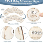 7 Pack Baby Monthly Milestone Signs, Double Sided Baby Milestone Signs Wooden Baby Announcement Sign for 1-12 Months Baby Milestone Pictures