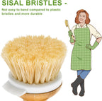 Bamboo Dish Brush,Sisal Brush with Scraper,1Pack with Ceramic Holder | Vegetable Brush,Wooden Dishwashing Brush for Cleaning Dishes/Pans/Pots,Built-in Scraper,Natural Sisal Bristles