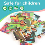Wooden Educational Jigsaw Puzzles for Preschool Kids Ages 3-5, 4-Pack with 20 Pieces Dinosaur, Space, Transportation Wood Puzzles Set, Kids Brain Teaser Toys, Gifts for Boys Girls Ages 3 4 5 6