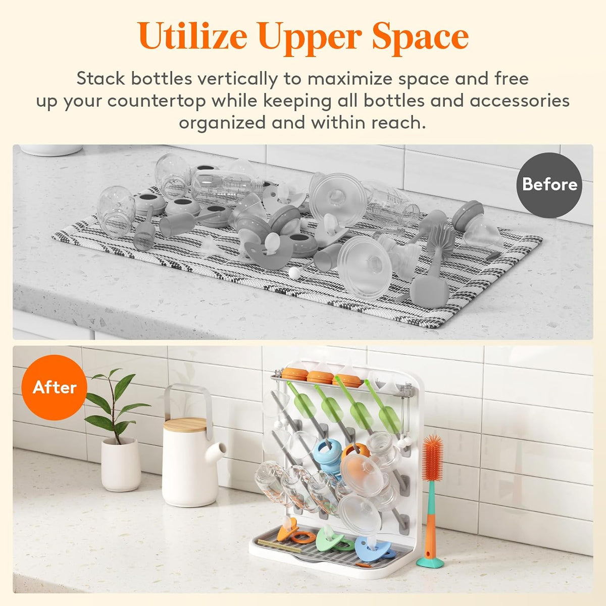 Lifewit 15-Hooks Baby Bottle Drying Rack for Countertop