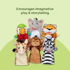 Melissa & Doug Safari Buddies Hand Puppets, Set of 6 (Elephant, Tiger, Parrot, Giraffe, Monkey, Zebra) Soft, Plush Puppet, Stuffed Animals, Pretend Play Toddler Toys for Girls & Boys
