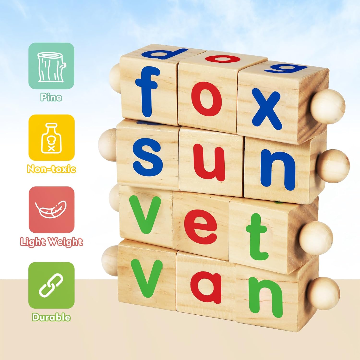 Montessori Educational Toy，Learning Activities Gift for Kid 3-6 Year | Wooden Reading Blocks Toys, Learning Activities for Preschool Kindergarten, Turning Rotating Matching Flash Card Games