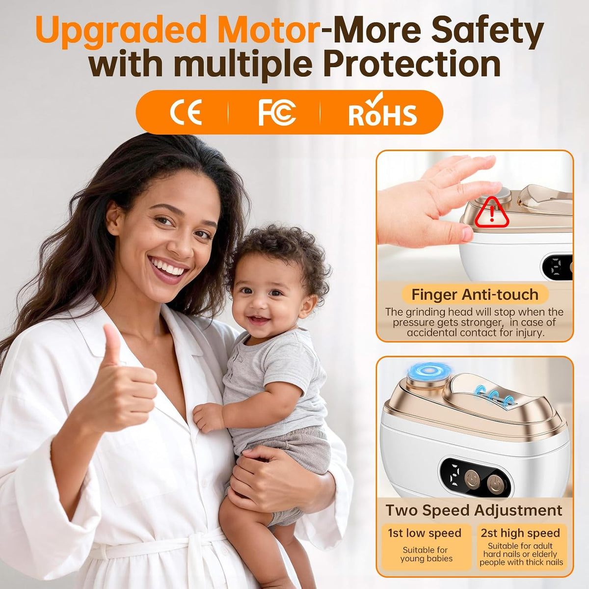 Electric Nail Clipper Upgraded 3 in 1 Rechargeable Automatic Nail Trimmer with LED Light & Clip Storage - USB Rechargeable for Baby, Kids,Seniors, Adults