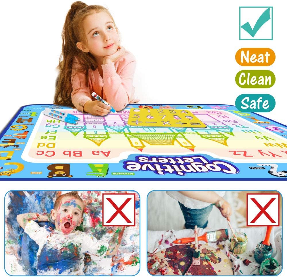 Jasonwell Aqua Water Doodle Mat 40 X 32 Inches Large Magic Drawing Doodling Mat Coloring Mat Educational Toys Christmas Birthday Gifts for Kids Toddler Boys Girls Age 2 3 4 5 6 7 8 Year Old (Alphabet)