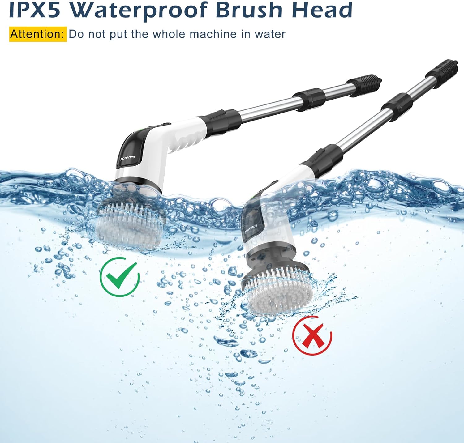 Electric Spin Scrubber, Power Shower Cleaning Brush with Long Handle | Cordless Cleaning Scrubber, 7 Replaceable Brush Heads, 90Mins Work Time, 3 Adjustable Size, 2 Speeds for Bathroom Cleaner