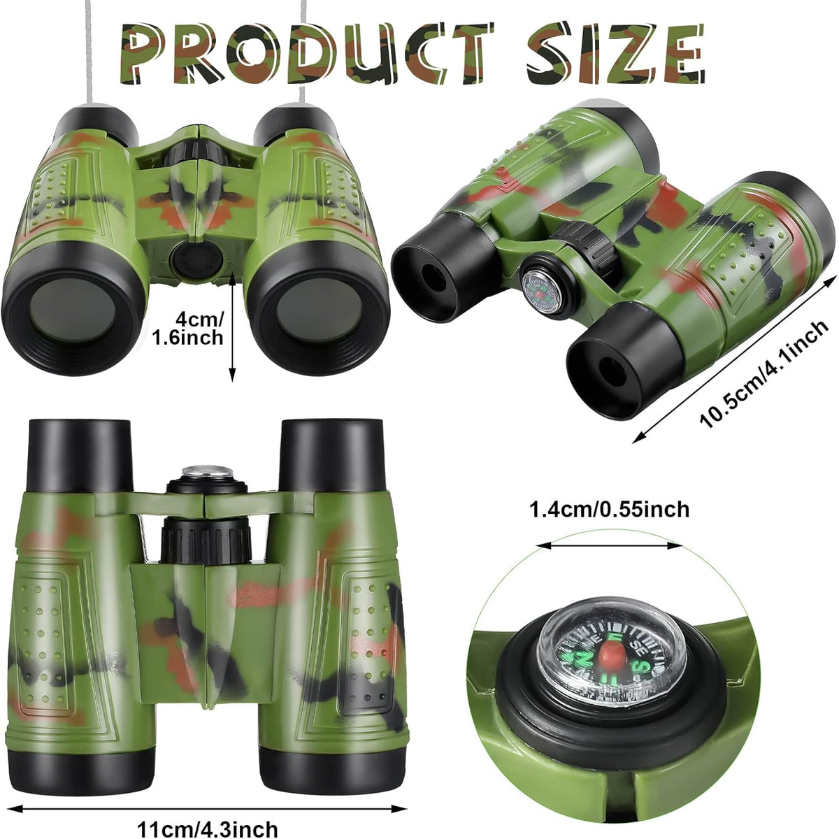 25 Pack Kids Binoculars with Compass Assorted Color | for Kids 6 Years, Neck String, Camping Adventure, Outdoor Exploration, Party Favor, Educational Gift