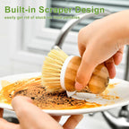 Bamboo Dish Brush,Sisal Brush with Scraper,1Pack with Ceramic Holder | Vegetable Brush,Wooden Dishwashing Brush for Cleaning Dishes/Pans/Pots,Built-in Scraper,Natural Sisal Bristles