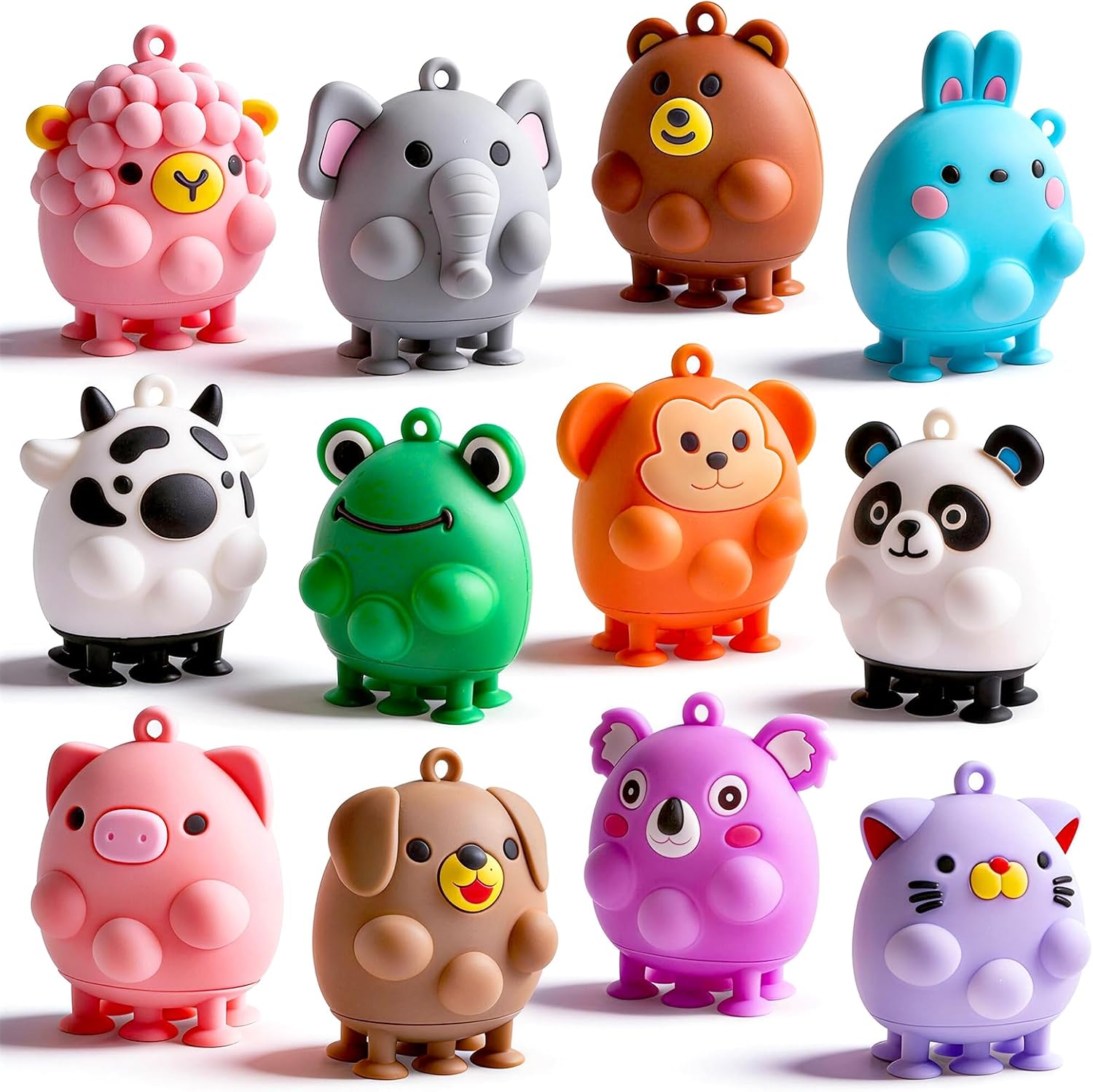 12 PCS Animal Pop Suction Fidgets Toys, Travel Toys for Airplane Car Activities Essential, Party Favors for Kids, Goodie Bags Stuffers for Kids, Bath Toys, Birthday Gifts for Boy Girls