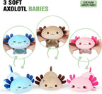 Onsoyours Axolotl Stuffed Animal Mommy 19.7" with 3 Baby Axolotl Plushies in Tummy, 4 Piece of Cute Axolotl Plush Pillow Toys for Kids Girls Boys