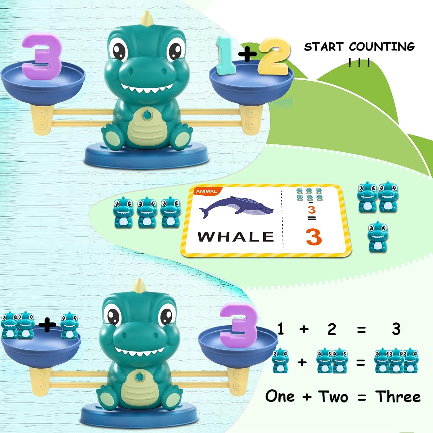 Kaodezhu Dinosaur Math Balance Toys, Montessori Toys for 3 Years Old Kids | Matching Letter, Learning and Educational Toys for Boys Girls - Birthday Gifts for 4 5 6 7 Year Old