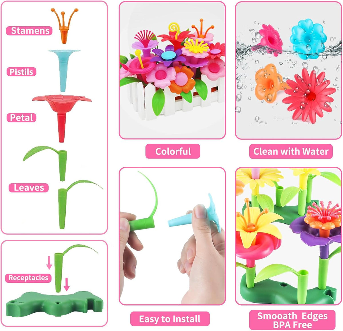 CENOVE Birthday Toys Gift for 3 4 5 6 7 Year Old Girls and Boys,Flower Garden Building Toy with Carry Box, STEM Toys for Preschool Children Educational Activity Toys