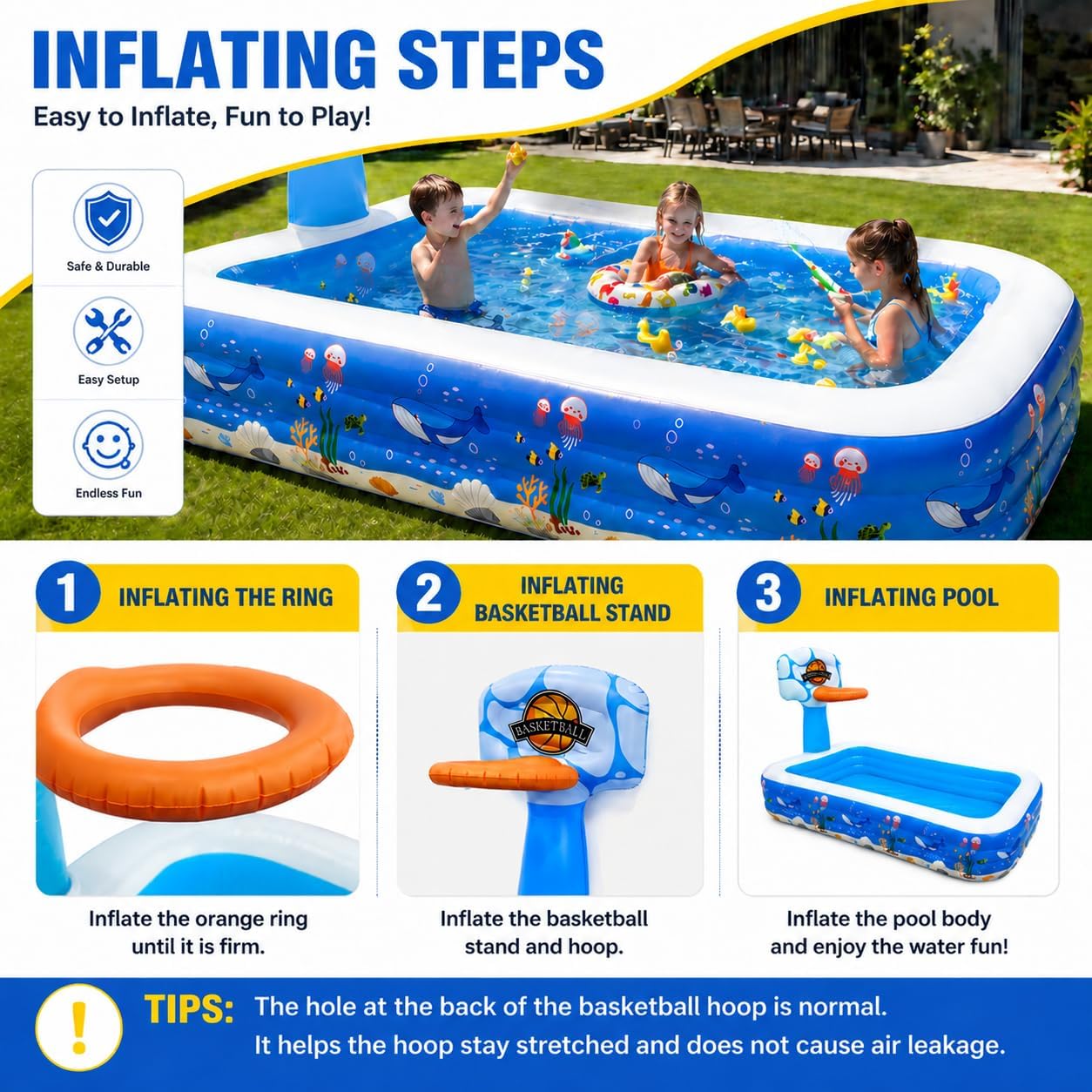 Inflatable Swimming Pool for Kids and Family Backyard Water Fun