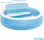 INTEX Round Family Lounge Inflatable Swimming Pool for Kids and Adults | 57190EP - Outdoor Backyard Swim Center with Built-In Bench & Drink Holders, 90in x 86in x 31in