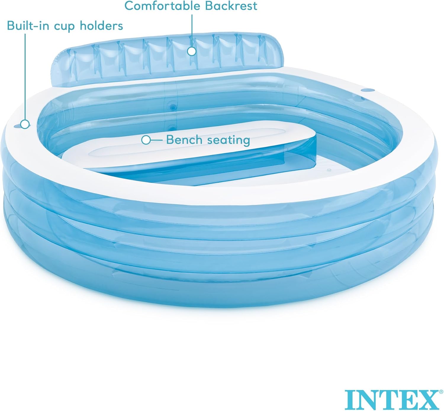 INTEX Round Family Lounge Inflatable Swimming Pool for Kids and Adults | 57190EP - Outdoor Backyard Swim Center with Built-In Bench & Drink Holders, 90in x 86in x 31in