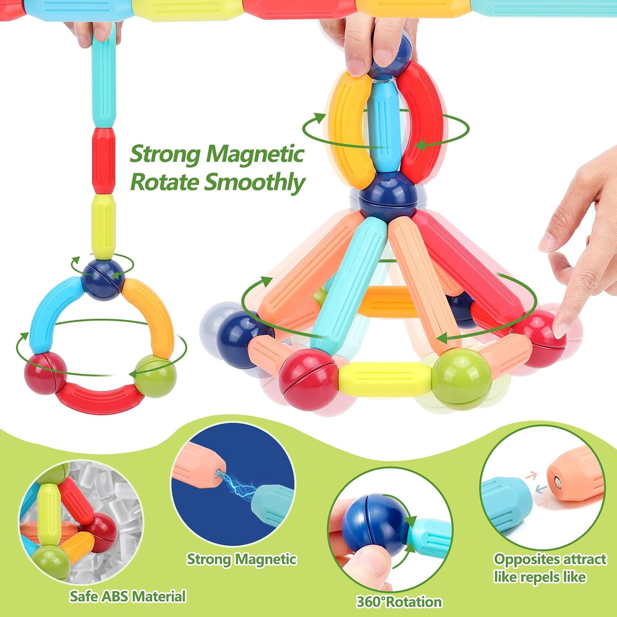 COUOMOXA Magnetic Building Blocks for Toddlers: STEM Educational Toys for 3 4 5+ Years Old Kids - Magnetic Stick Montessori Game for Family for Boys Girls