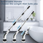 Electric Spin Scrubber, Power Shower Cleaning Brush with Long Handle | Cordless Cleaning Scrubber, 7 Replaceable Brush Heads, 90Mins Work Time, 3 Adjustable Size, 2 Speeds for Bathroom Cleaner