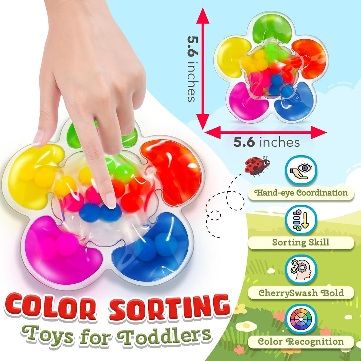 Color Sorting Sensory Toy for Kids, Toddler Travel Toys Roadtrip Essenstial | Squeeze Toy Quiet Fidget For Classroom, Preschool Learning Activities, Calm Down Corner Supply Autism Toys for Kid Ages 1 2 3