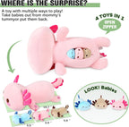 Onsoyours Axolotl Stuffed Animal Mommy 19.7" with 3 Baby Axolotl Plushies in Tummy, 4 Piece of Cute Axolotl Plush Pillow Toys for Kids Girls Boys