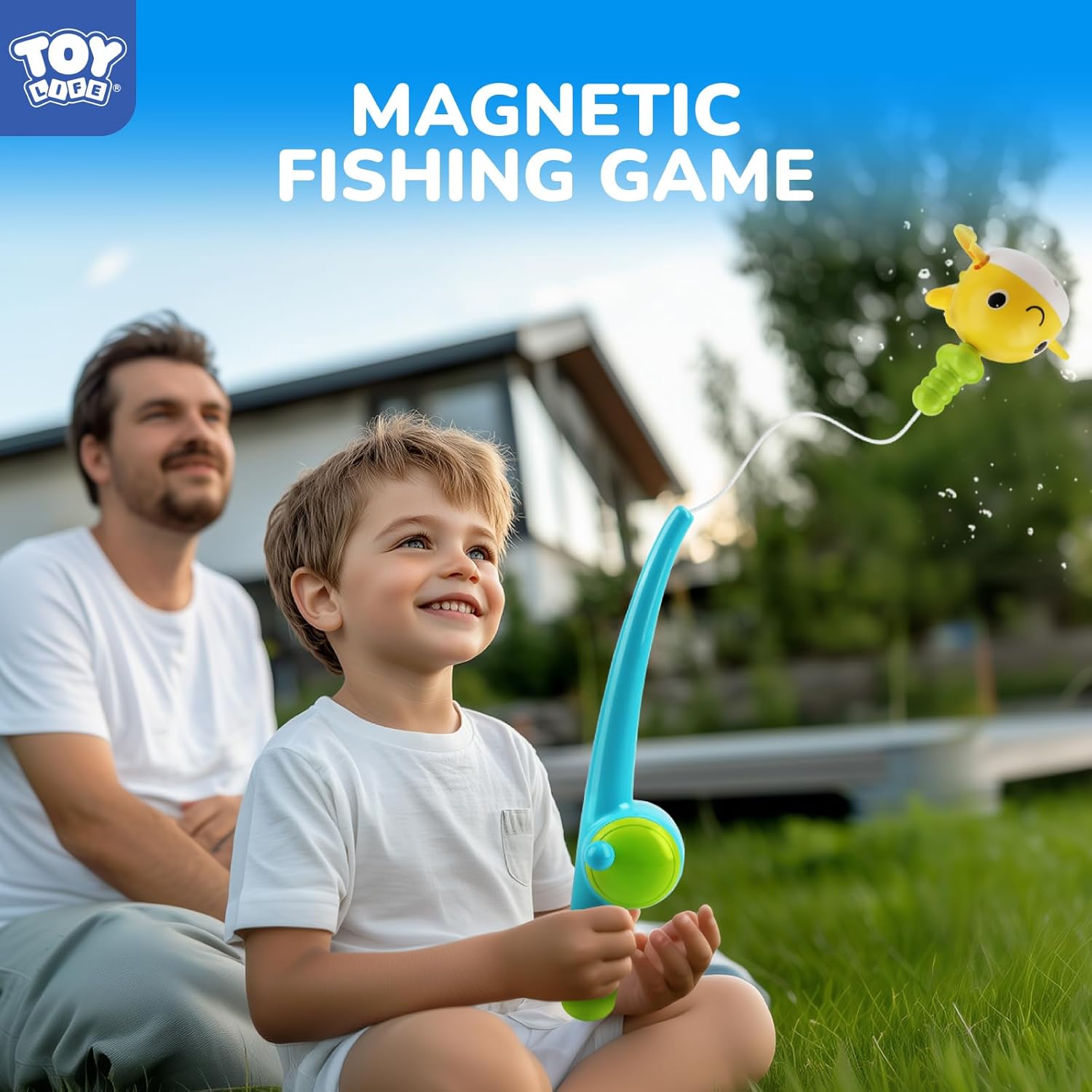 TOY Life Magnetic Fishing Bath Toy Set for Toddlers, Ages 1-3 | 7 pieces, wind-up swimmers, fishing pole and net, mold-free sealed design, fine motor play, bathtub or water table