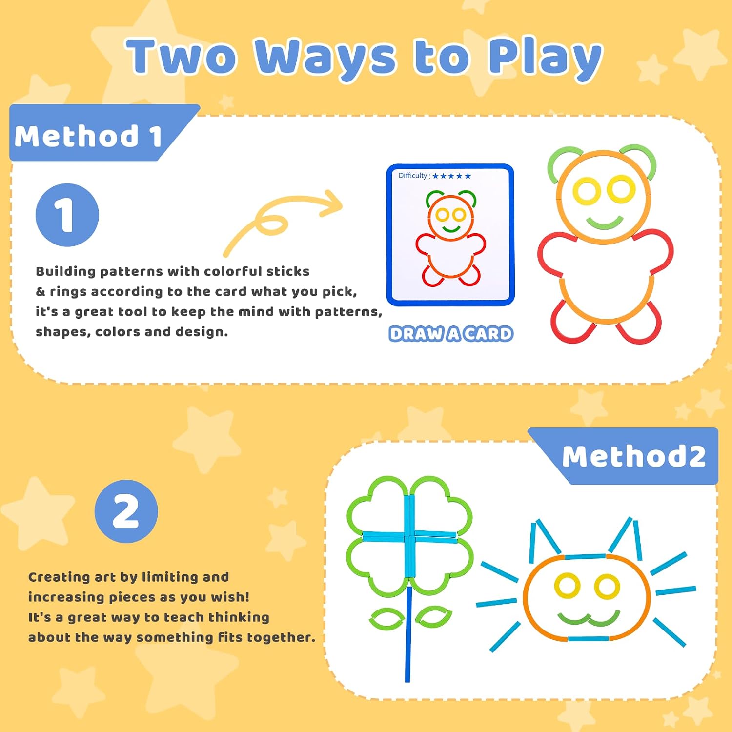 142pcs Wooden Pattern Blocks Montessori Smart Sticks Wooden Tangram Puzzle STEM Toy Activities Preschool Brain Teaser Montessori Toys Gift for 3 4 5 Years Old Kids Boys Girls