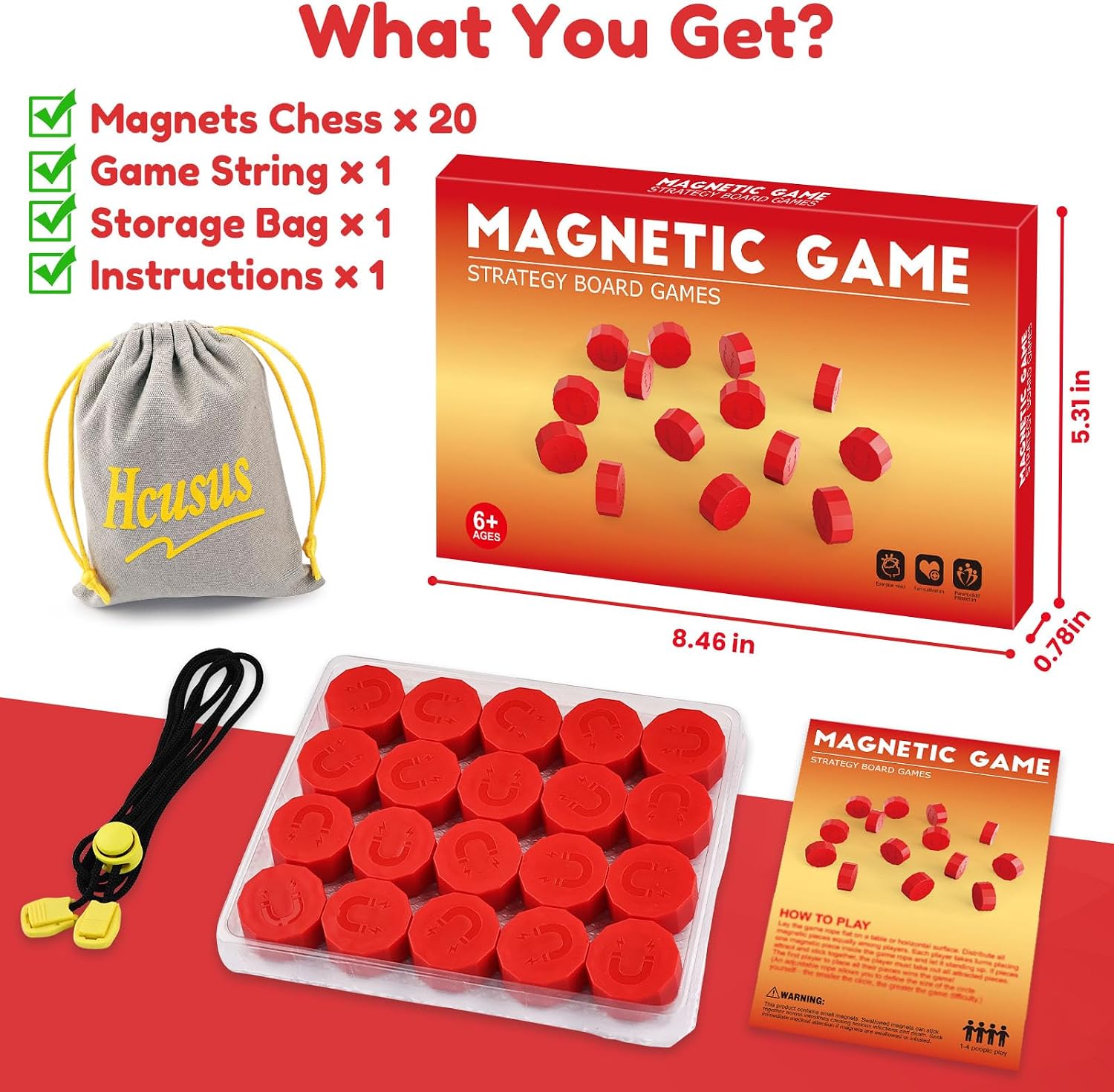 Magnet Game, Magnetic Game with String, Board Games for Adults and Kids 8-12, Portable Strategy Family Game for All Ages, Christmas Birthday Gifts for Kids, Fidget Toys for Family Travel & Game Night