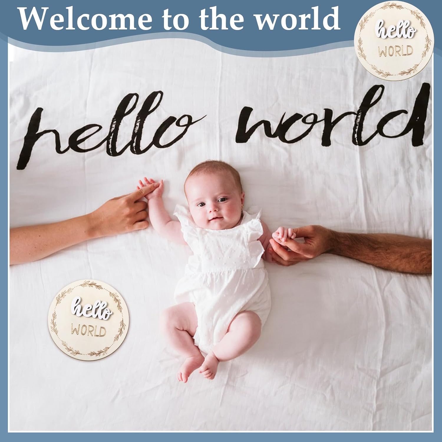 7 Pack Baby Monthly Milestone Signs, Double Sided Baby Milestone Signs Wooden Baby Announcement Sign for 1-12 Months Baby Milestone Pictures