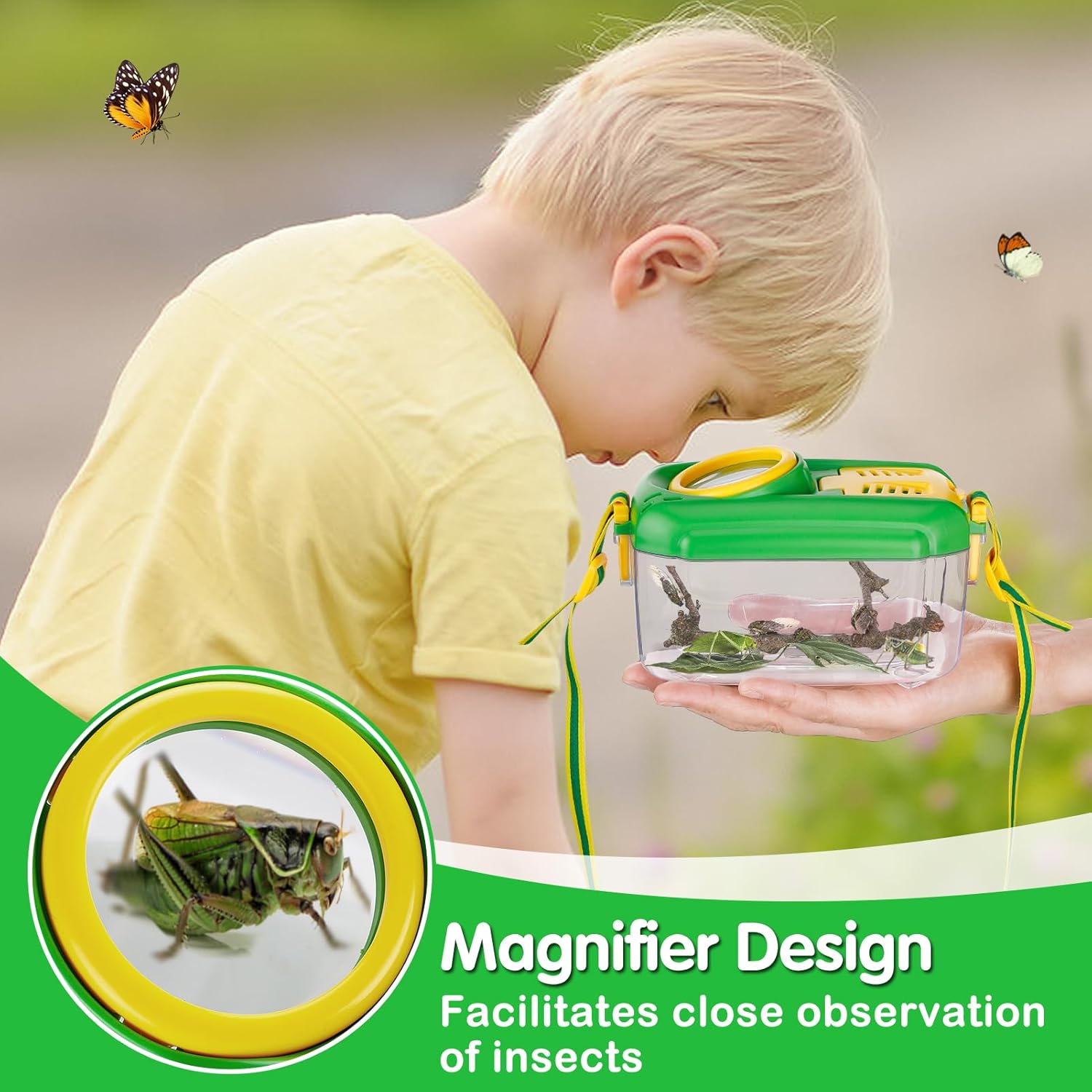 2 Sets Bug Catcher for Kids, Bug Catching Kit Gifts with Butterfly Net Toys | Built-in Magnifying Glass Bugs Box, Kids Camping Toys Bugs Collection Outdoor Explorer Kit for Age 3 4 5 6 7 8, Pink & Green