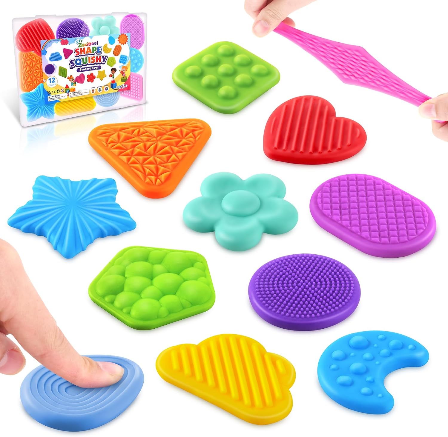 Squishy Sensory Toys for Kids Toddlers: Soft Textured Fidget Toy for Autism | Sensory Fidget Toys for ADHD Children Special Needs, Stress Calming Toy Desk, Baby Stocking Stuffer Squeeze Toy for Autism