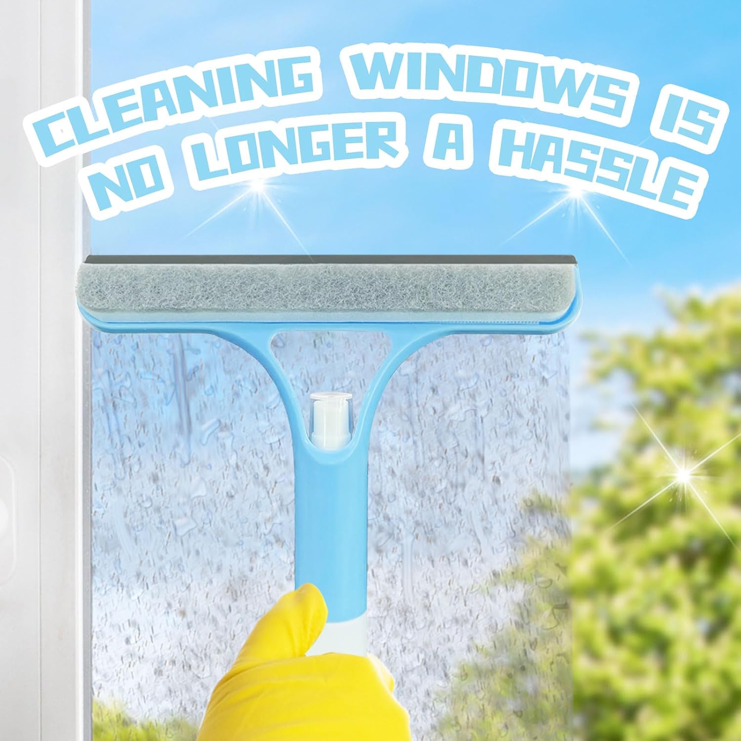 3 in 1 Window Cleaning Scraper,All-Purpose Spray Window Squeegee Cleaner Tool,for Glass Doors for Windows Glass, Mirrors Scraper, Brush