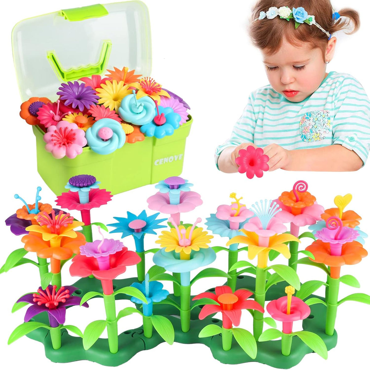 CENOVE Birthday Toys Gift for 3 4 5 6 7 Year Old Girls and Boys,Flower Garden Building Toy with Carry Box, STEM Toys for Preschool Children Educational Activity Toys