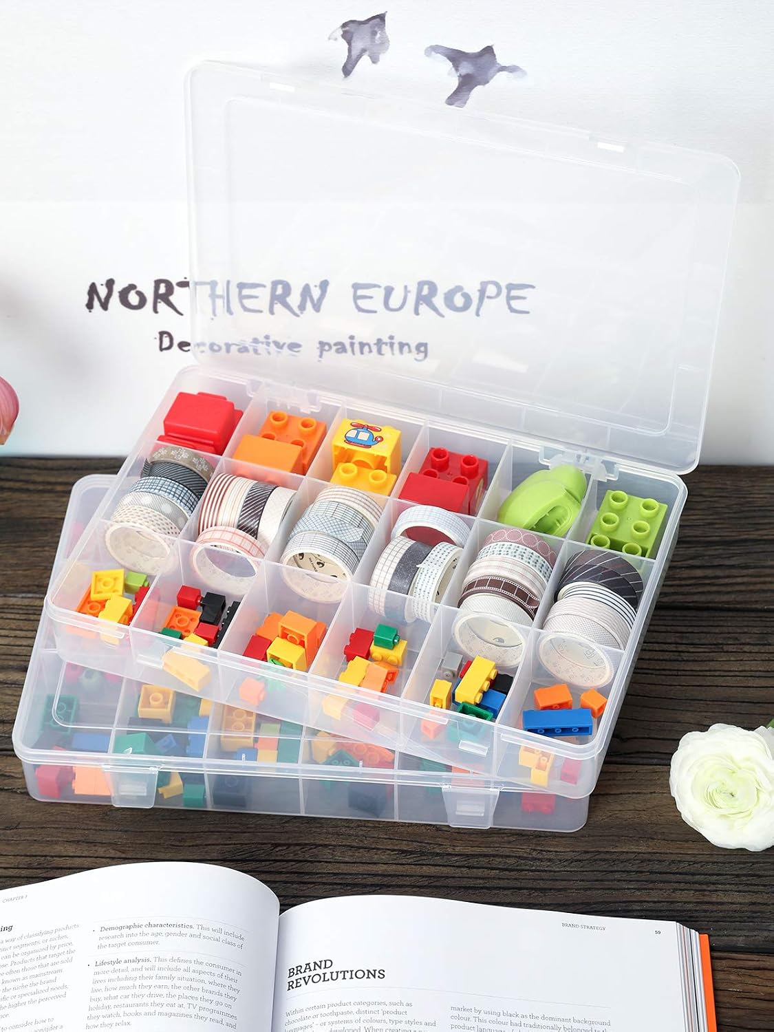 UHOUSE 2 PCS Clear Plastic Organizer Box，18 Grids Bead Storage Bins | 18 Grids Bead Organizer with Adjustable Dividers, Jewelry Storage Box, Small Clear Storage Bins, Lightweight Craft Organizer