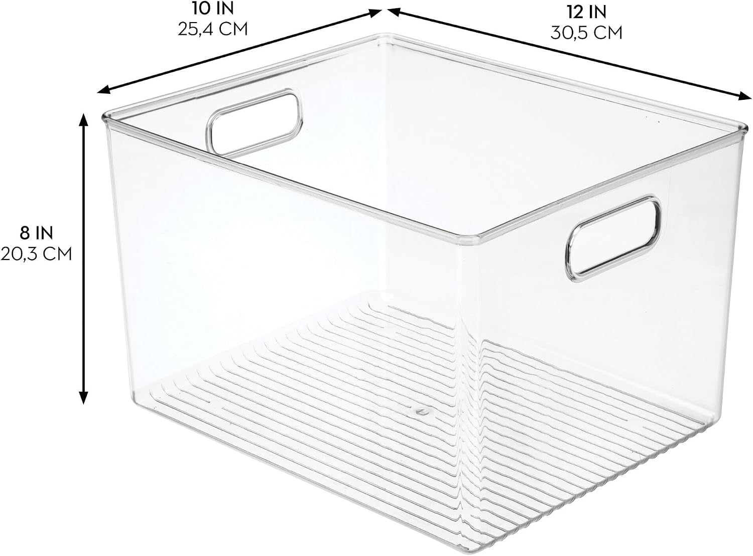iDesign Storage Bin with Handles, 12" x 10" x 8", Clear | For Kitchen, Pantry, Cabinet, Nursery, Crafts