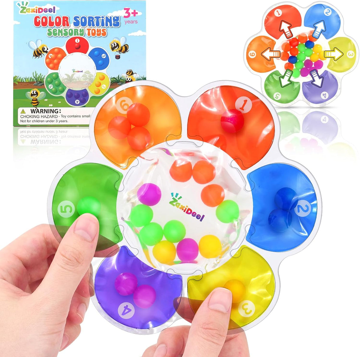 Color Sorting Sensory Toy for Kids, Toddler Travel Toys Roadtrip Essenstial | Squeeze Toy Quiet Fidget For Classroom, Preschool Learning Activities, Calm Down Corner Supply Autism Toys for Kid Ages 1 2 3