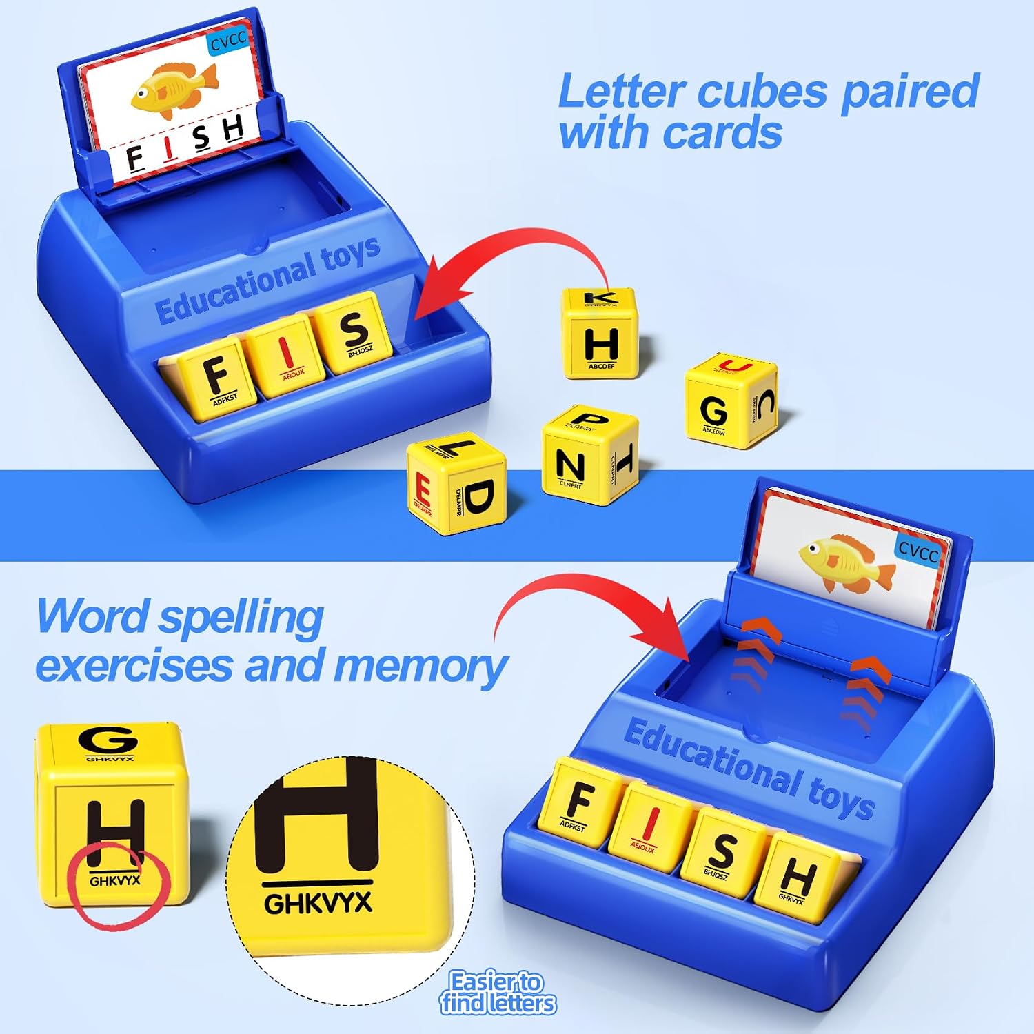 Montessori Matching Letter Game Toys for 3 4 5 Year Old Boy Girl Gifts Kids | Early Educational Learning Spelling Toys for Toddler, Preschool, Bigger Size, Storage Function, Christmas Birthday Gifts