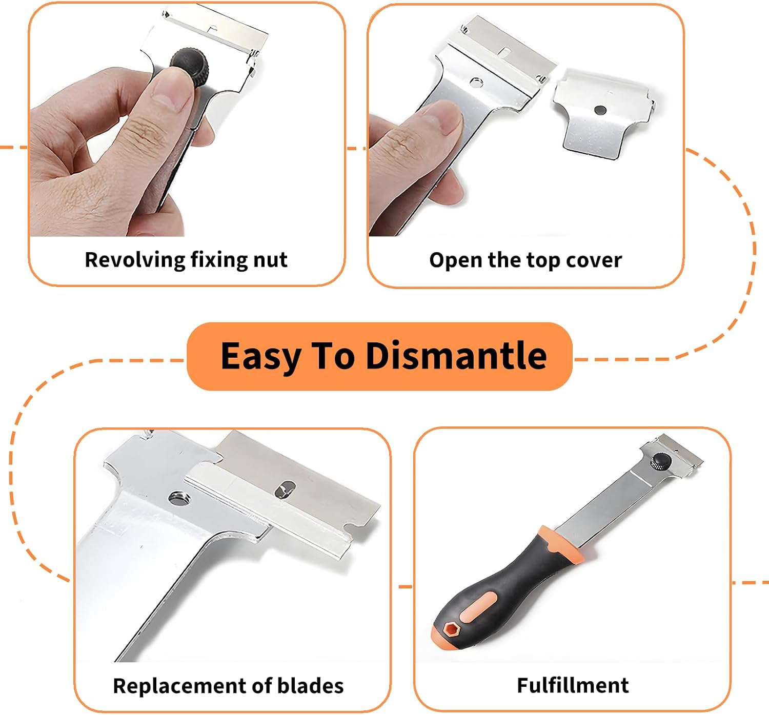 Razor Blade Scraper Tool Set, 4 Pack Paint Scrapers with 30 Plastic & 30 Metal Blades, Safe Non-Scratch Glass Scraper for Stickers & Paint