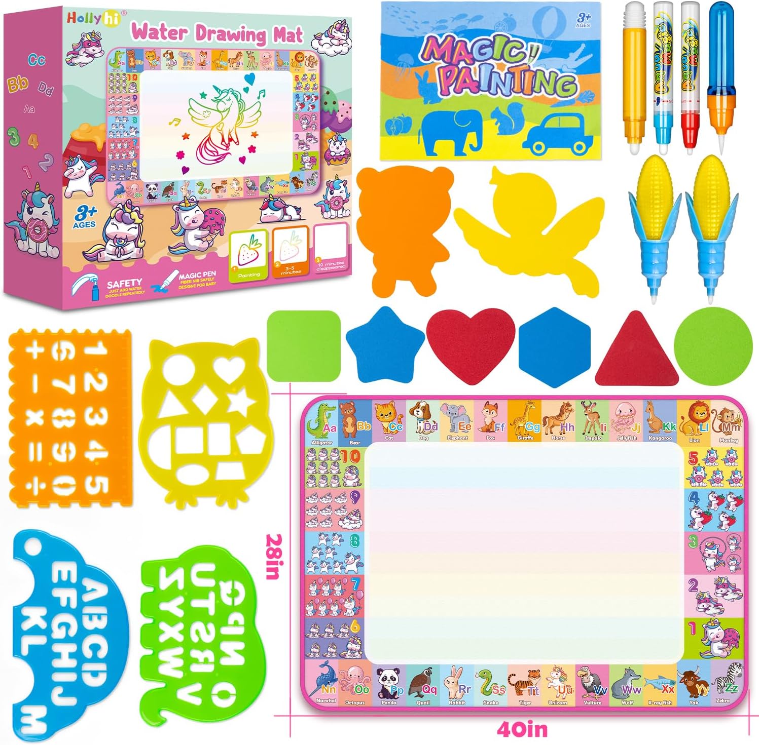 Water Doodle Mat, Kids Drawing Toys for 3 4 5 Year Old Boys Girls Gifts | Reusale Princess Color Mat, Mess-Free Coloring, Educational Doodle Toy, Toddlers Birthday Gifts for Age 3 4 5 6 7 8 Year Old