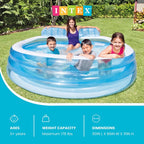 INTEX Round Family Lounge Inflatable Swimming Pool for Kids and Adults | 57190EP - Outdoor Backyard Swim Center with Built-In Bench & Drink Holders, 90in x 86in x 31in